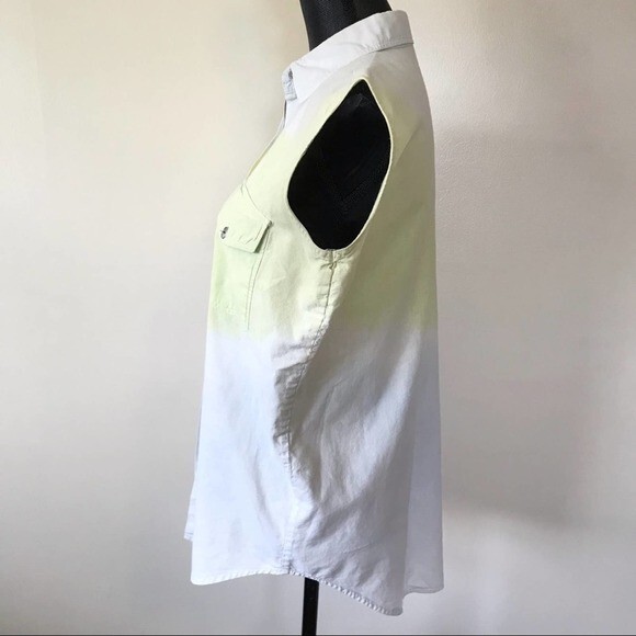 Retro Tank Top Gradient Ombre Button Up Long Cotton Yellow Blue Size Medium - Picture 7 of 8